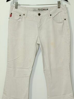 Mudd Women's Juniors White Mid-Rise Boot Cut Flare Jeans